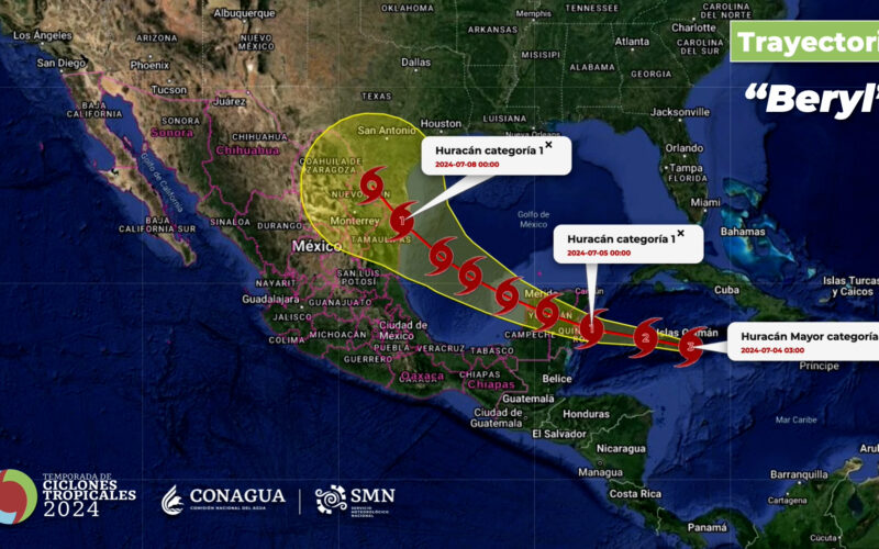 Llega esta noche Beryl a costas de Yucatán y Quintana Roo; surge depresión tropical UNO-E en el Océano Pacífico: SMN-Conagua